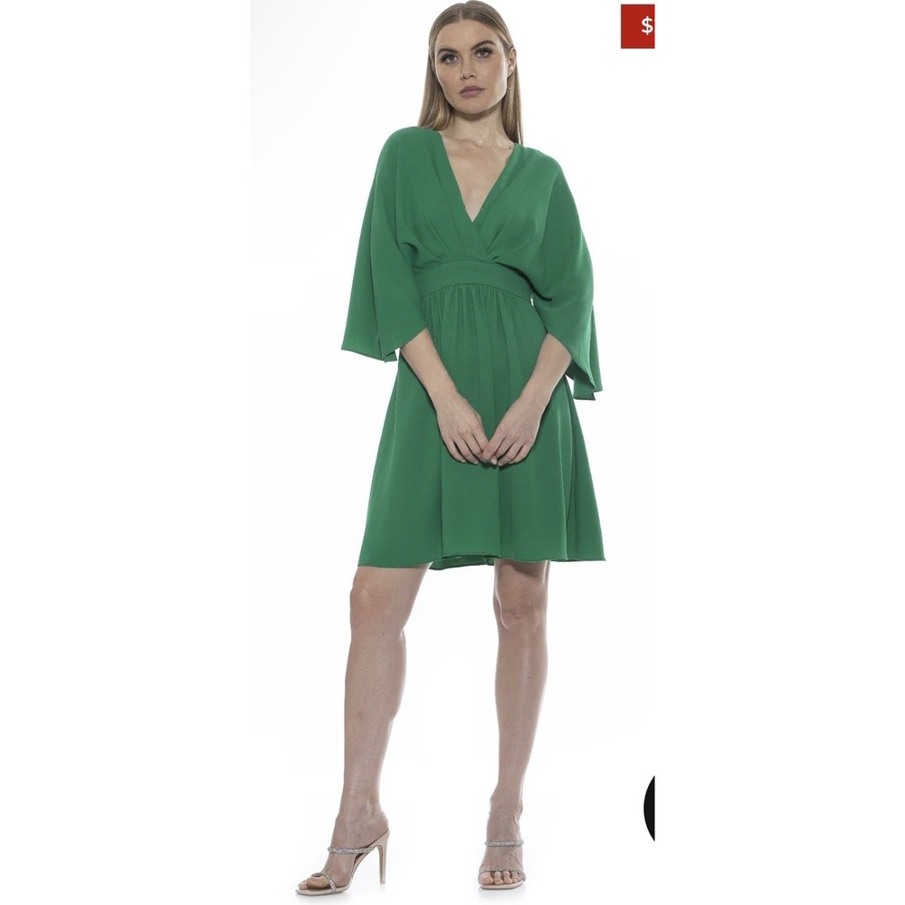 Alexia Admor Isla Draped Dolman Sleeve Fit & Flare Dress Green Back Zipper